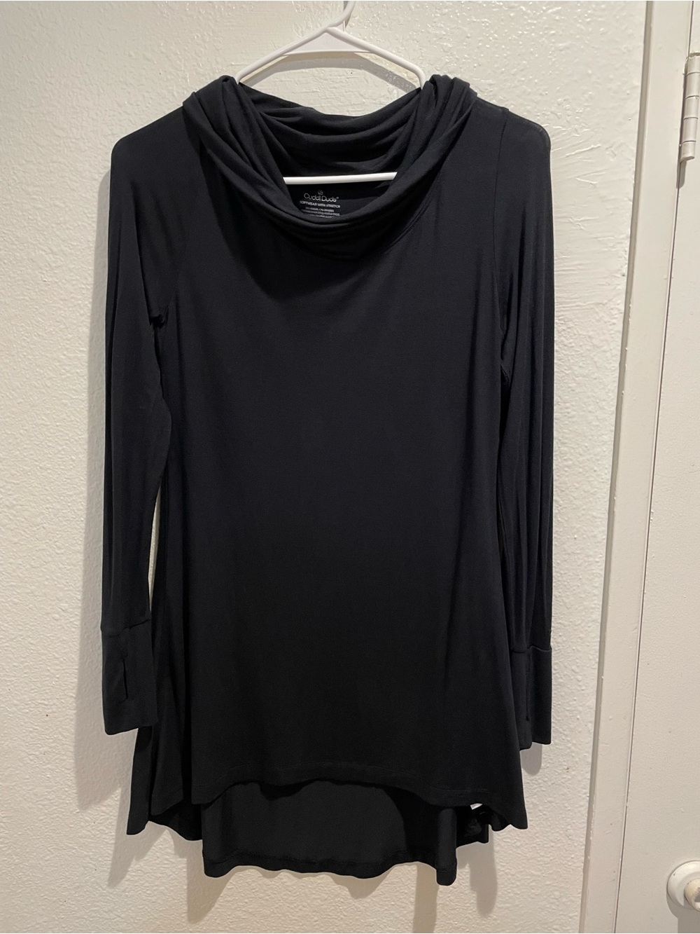 🖤 Cuddl Duds Black Softwear Stretch Cowl Neck Tunic Top Thumbholes